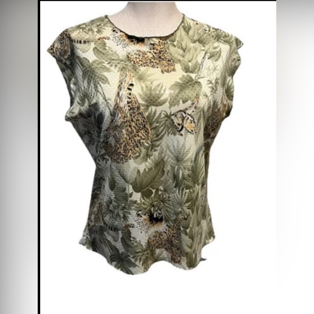 Y2K Jaipur Womens Top Size L Animal Print Leopard Shimmer  Sleeveless Top Blouse